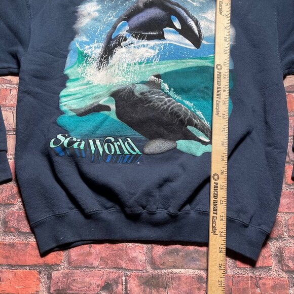 Vintage Sea World Sweatshirt Mens Size Small Blue Orca Whale Nature 90s Skater - Picture 4 of 5
